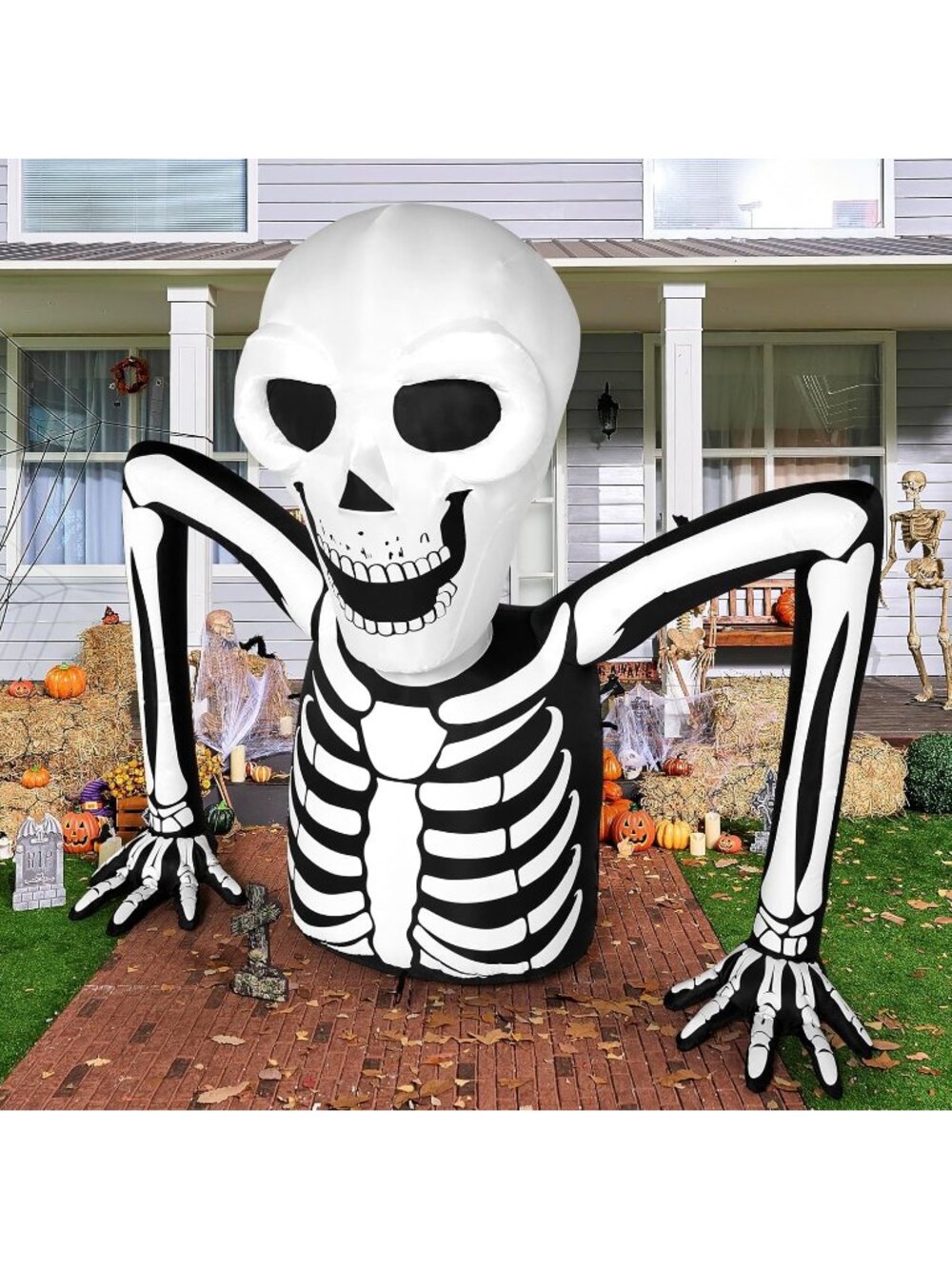🎃5.5 FT Long Halloween Inflatables Skeleton Blow Up Yard Decorations with LEDs